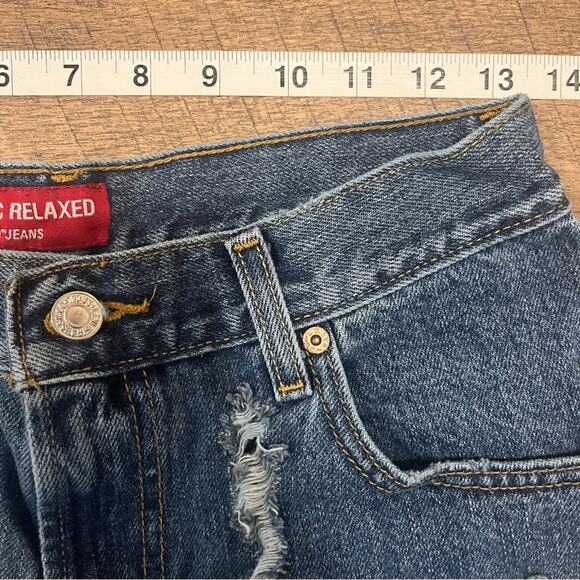 Levi's 550 Classic Relaxed Denim Shorts Women Size 6 Raw Hem Distressed Festival - Picture 4 of 8